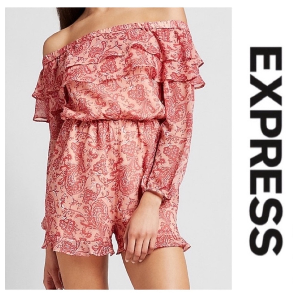 NWT Coral Paisley Ruffle Off-Shoulder Romper